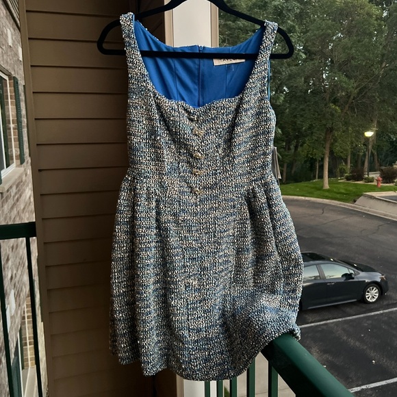 🆕 Taylor Ocean Blue Tweed Mini Dress Petite 12P Party Cocktail Wedding Guest - Picture 4 of 12